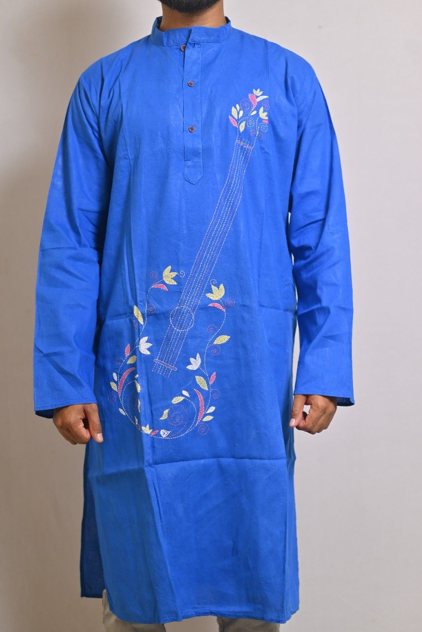 Blue Kantha Embroidered Panjabi