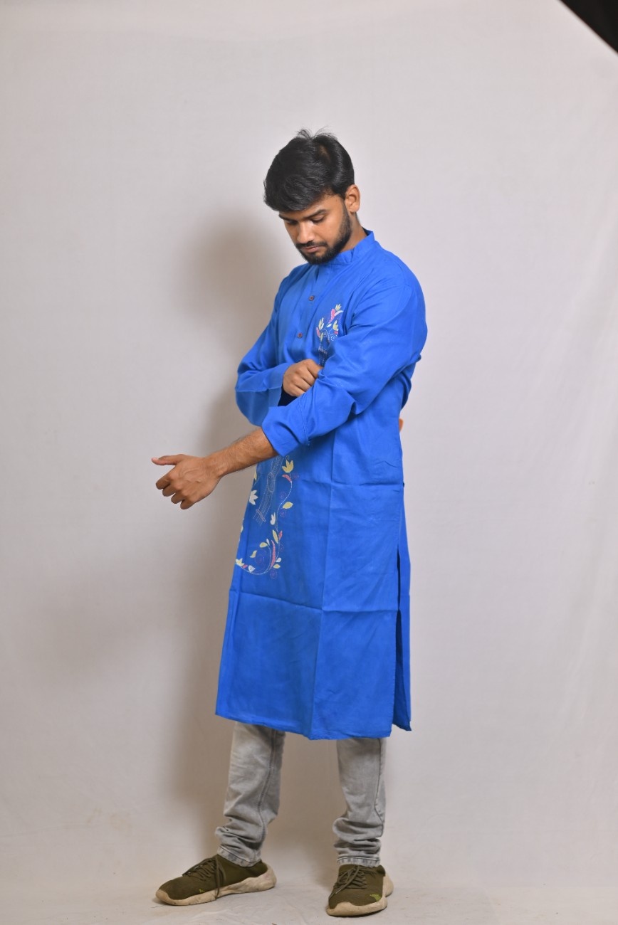 Blue Kantha Embroidered Panjabi